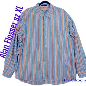 Alan Flusser Shirt Hidden Button Down Collar Multicolor Striped Long Sleeve XL